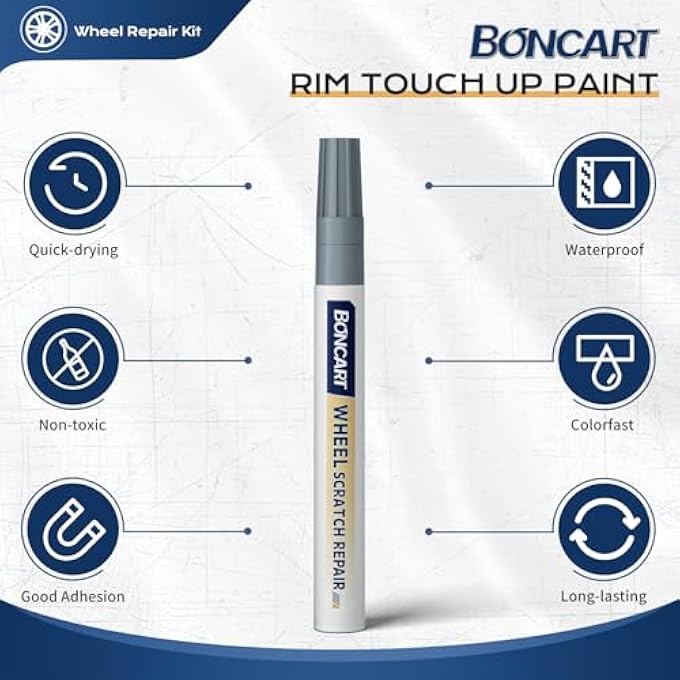 Boncart GLOSS BLACK WHEEL TOUCH UP PAINT, RIM SCRATCH REPAIR KIT, WHEEL PAINT RIM PAINT PEN, WHEEL REPAIR KIT FOR CURB RASH, METAL PAINT FOR CAR RIM SCRATCH QUICK REPAIRGLOSS BLACK - Image 2